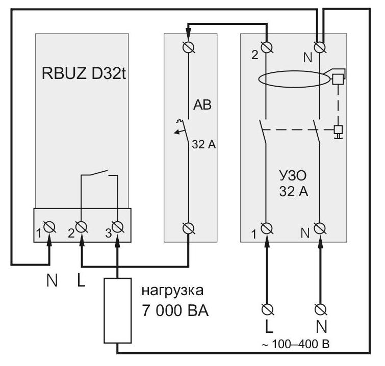 Подключение автоматического выключателя и УЗО к RBUZ D32t